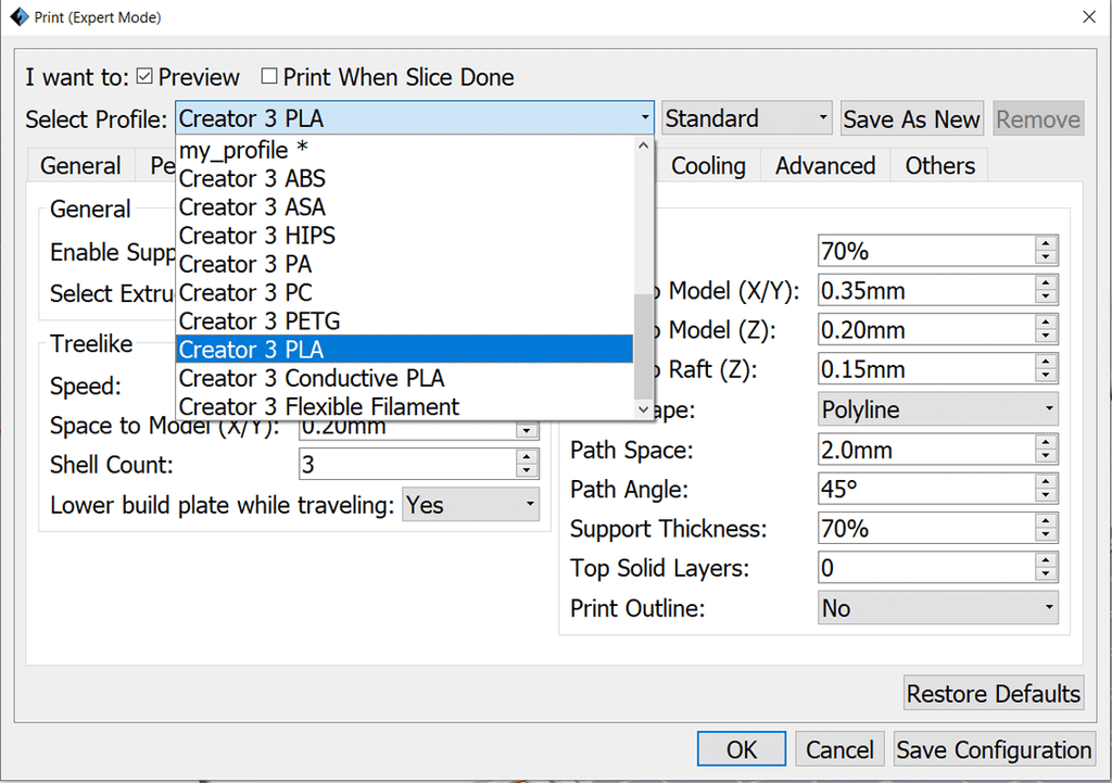 FlashPrint Material Presets