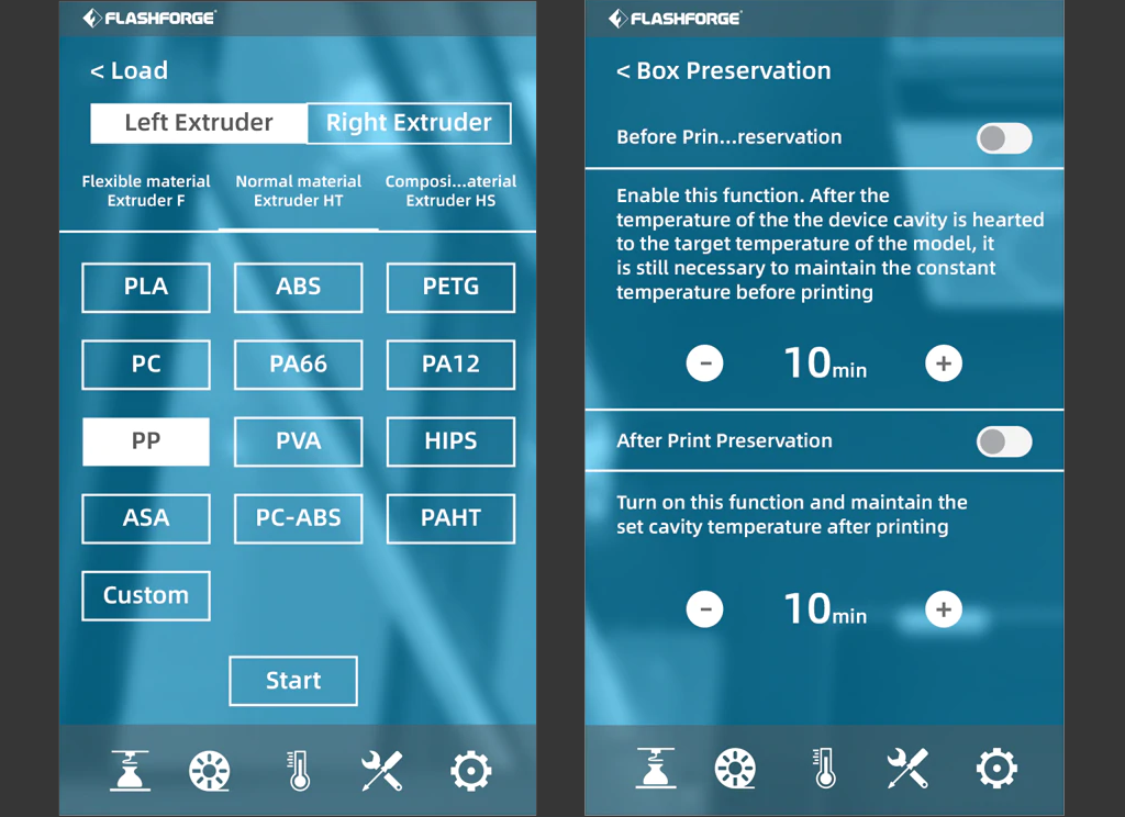 Creator 4 Filament Selection Touch Screen