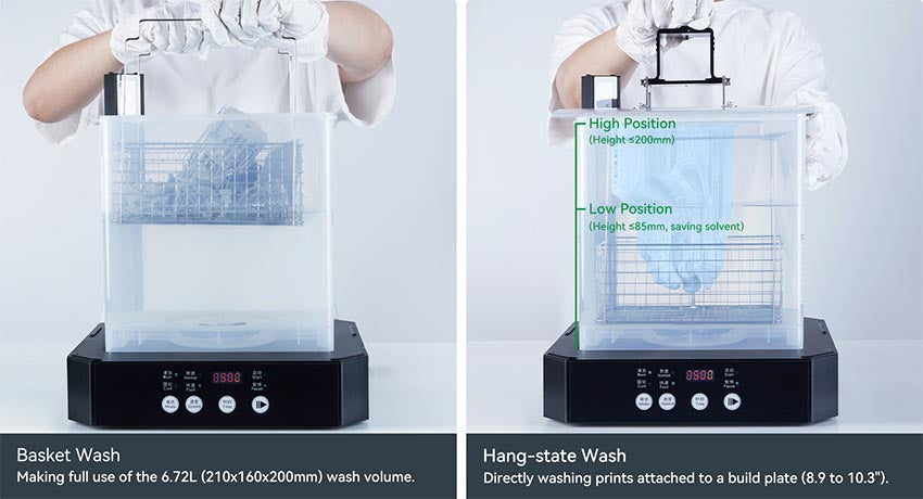 Creality UW-03 Washing and curing machine has two wash modes, Basket mode and Hang State mode