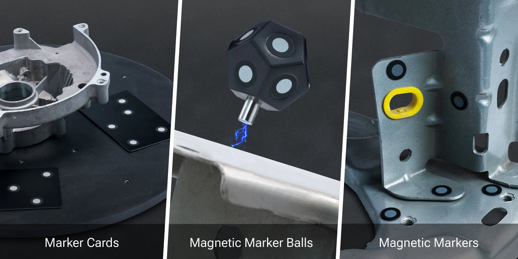 3D Scanning accessories kit includes marker cards, magnetic marker balls and magnetic markers