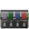 Bambu Lab AMS 3D printing filament organizer with various colored spools on a white background