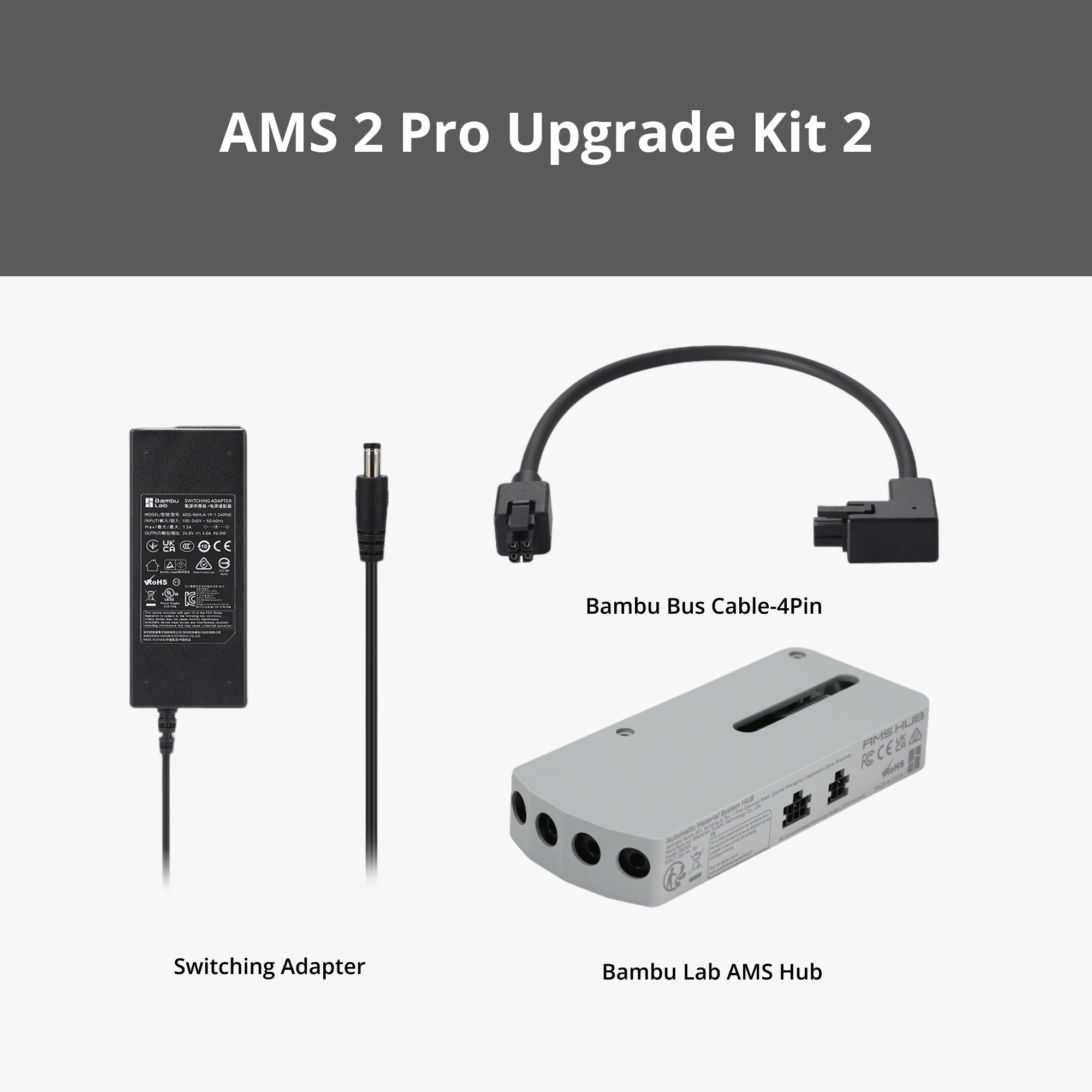 AMS 2 Pro Upgrade Kit 2 with AMS Hub：For X1/P1 printer owners that plan to connect more than one AMS 2 Pro.