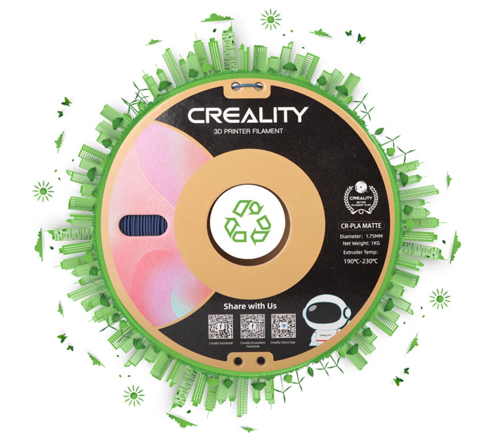 CR-PLA Matte Filament comes on a recyclalble eco-freindly cardboard spool