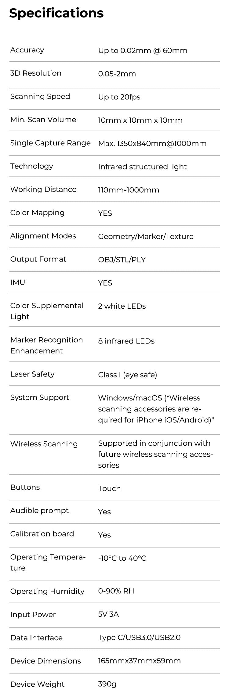 Crealit CR-Scan Otter 3d scanner specifications