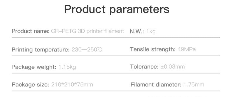 Creality CR-PETG Specifications