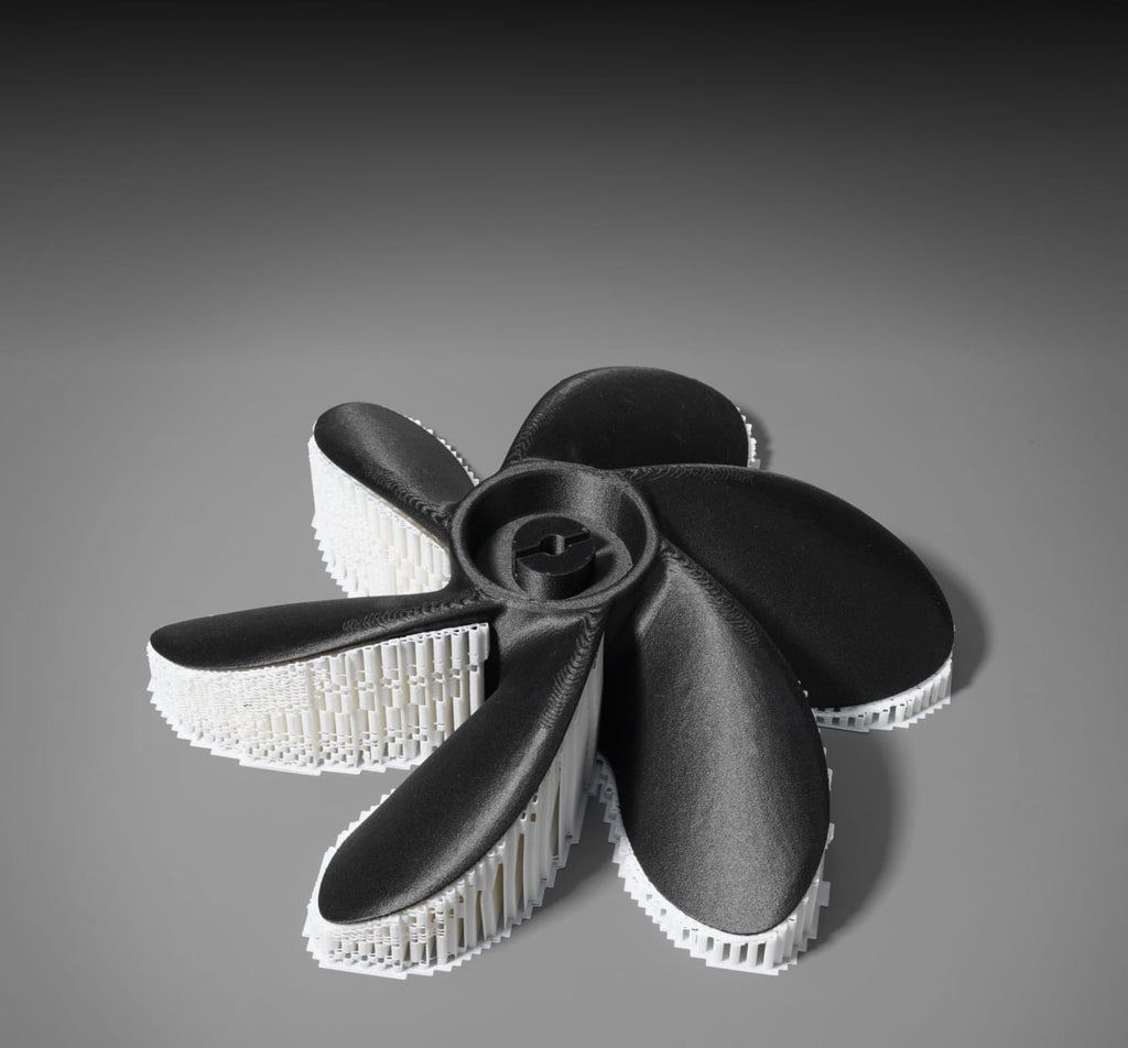 H2D Pro print sample using soluble support structures of a fan 3d print