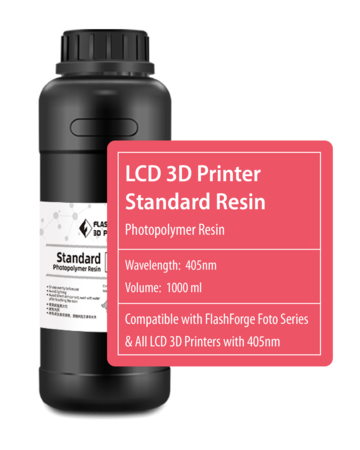 Flashforge Standard Photopolymer Resin  405nm LCD 1000ml. Excellent performance in detail, low shrinkage, Low odor, use with more safety. Easy for cleaning and painting, good long-term storage stability. Compatible with most LCD 3D printers, widely used i