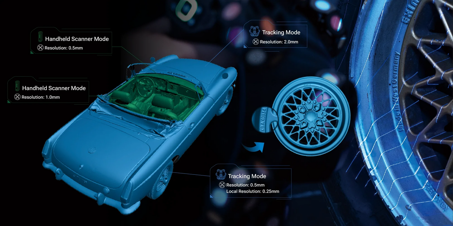Einscan Trak can scan in different modes in one project