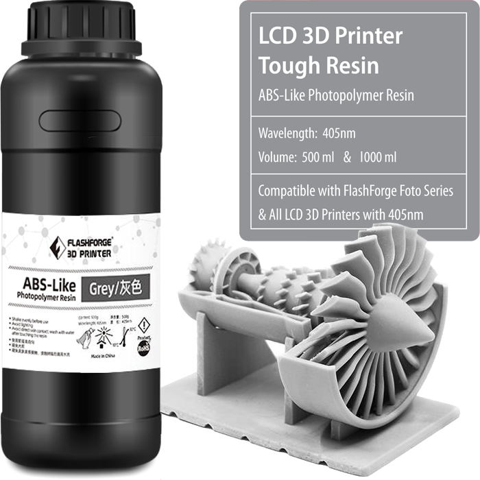 Flashforge LCD 3D Printer Tough Resin ABS-Like 405nm Grey 