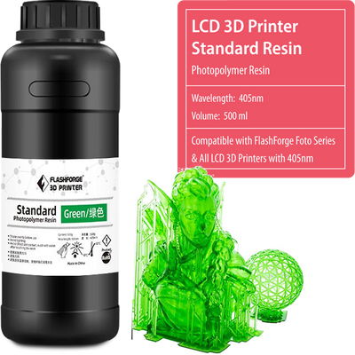 Flashforge Standard Photopolymer Resin Green for FOTO Series 3d printers with 405mn wavelength
