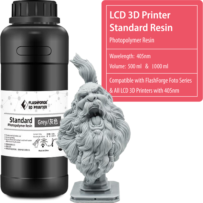Flashforge Standard Grey LCD Photopolymer Resin Grey for FOTO Series 3d printers with 405mn wavelength