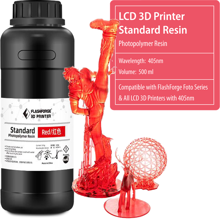 Flashforge LCD 3D Printer Standard Photopolymer 405nm resin red