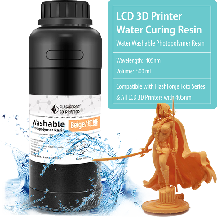 Flashforge LCD Water Washable Photopolymer Resin 500ml for FOTO series 3d printers