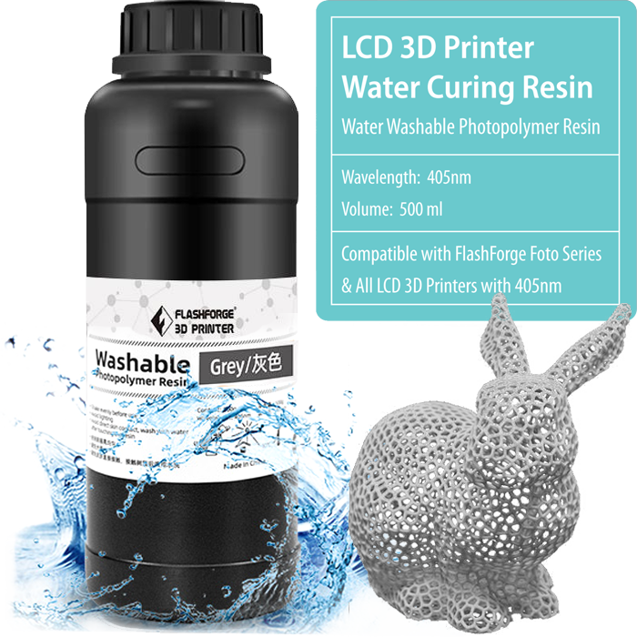 Flashforge Water Washable Photopolymer Resin for FOTO Series 3d printers in Grey
